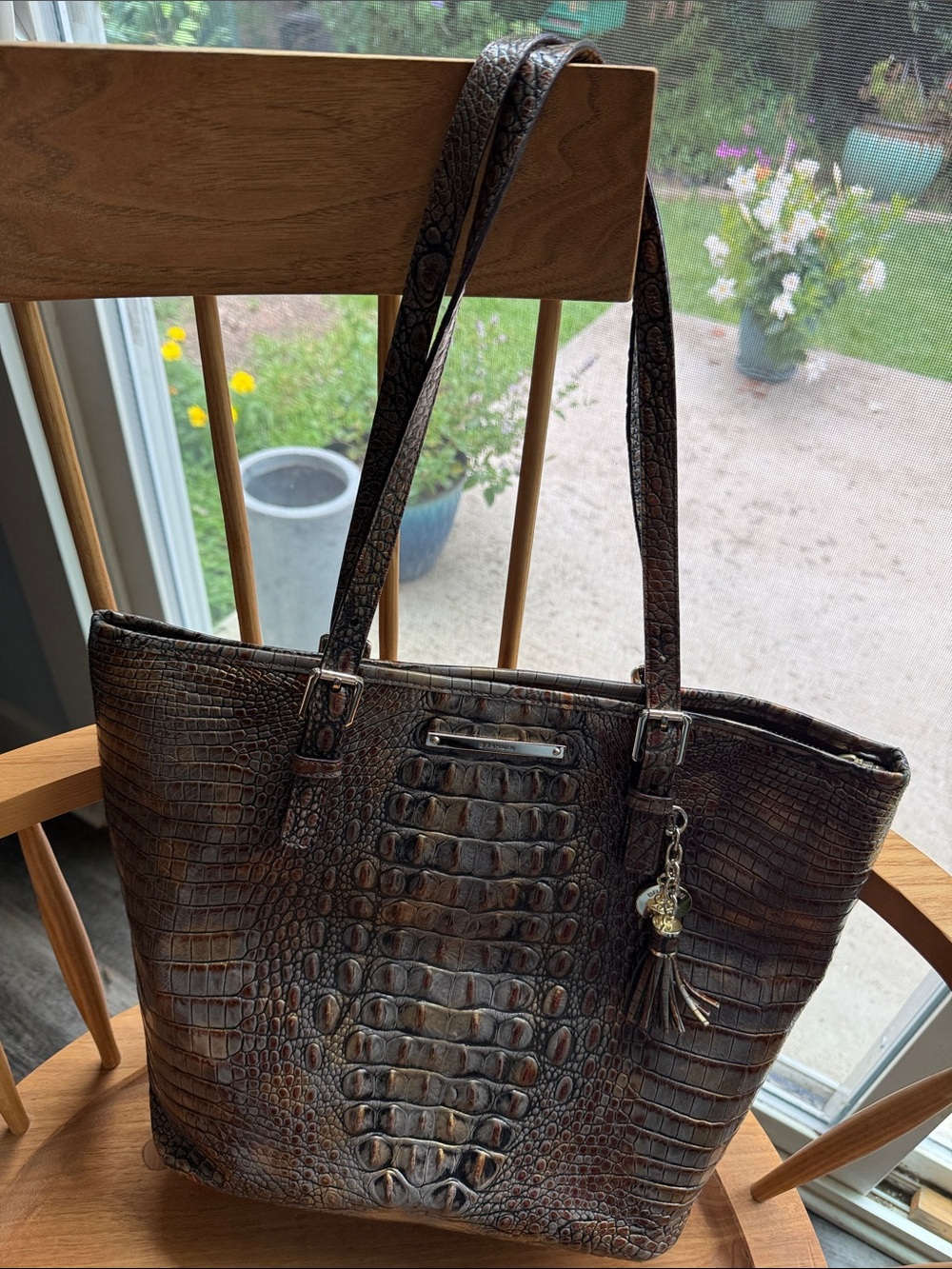 Brahmin Medium Asher Tote Pecan Melbourne Croc Embossed Leather Shoulder Bag - Picture 11 of 16